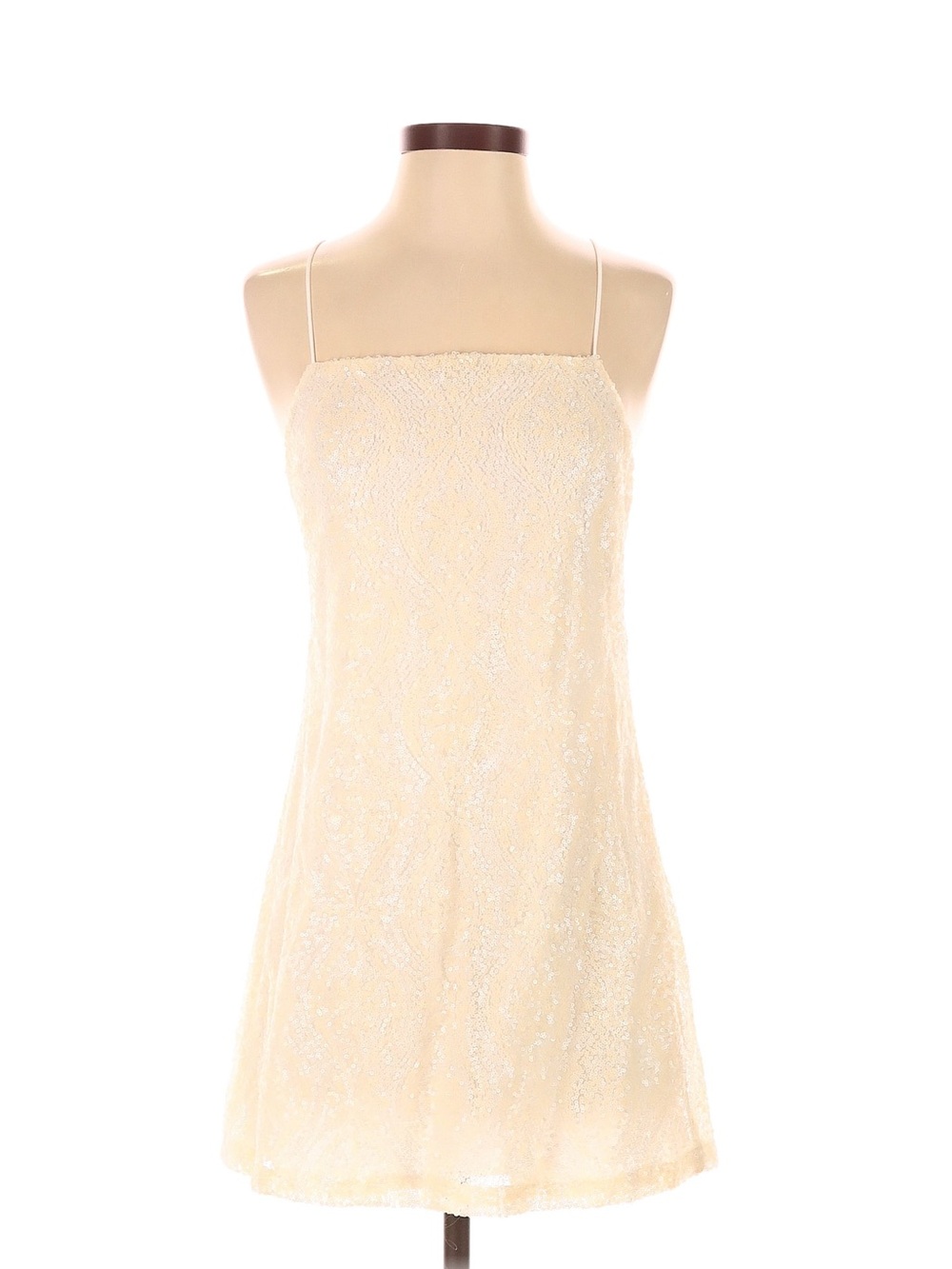 Free People Cream Lace Slip Dress with Spaghetti Straps